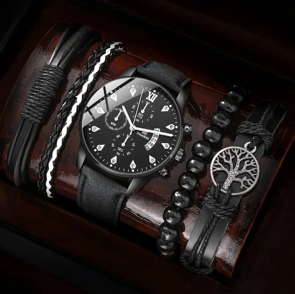 5 pcs bracelets and watch set for men